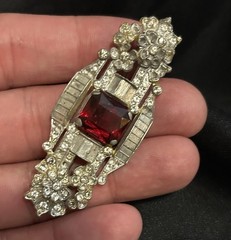 Art Deco 1930s Signed Rhinestones Brooch Pin – Needs TLC