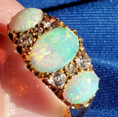 Original EARTH MINED OPAL DIAMOND ART Deco Engagement Ring Antique 18K GOLD BAND
