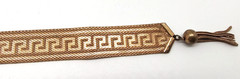 Art Deco Byzantine Greek Key Chain Tassel Gold Tone Mesh Slide Bracelet!