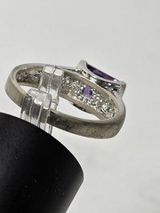 Vintage FAS 925 Sterling Silver Simulated Amethyst & Cubic Zirconia Ring Sz 7