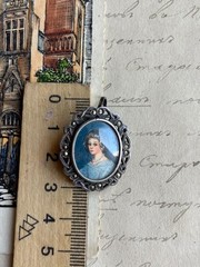 Vintage Silver 800 Womens Jewelry Pendant Brooch Portrait Miniature Signed Italy