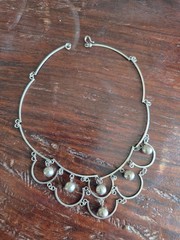 TAXCO MEXICO STERLING SILVER 925 BIB REPOUSSE SPHERE BALL NECKLACE 15G VTG 14″