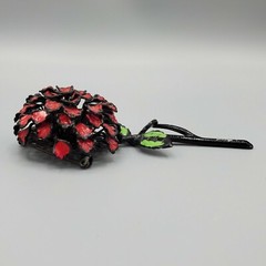 1930s Unsigned Black Red Green Enamel Painted Pot Metal Dahlia Flower Brooch