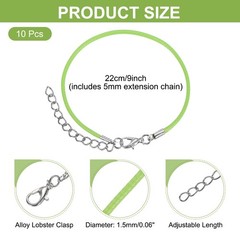 10 PCS Fluorescent Green Bracelet Cord, 9″ 1.5mm Cord with Clasp for Bracelet