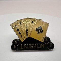 Vintage 90s Laughlin Royal Flush Poker Playing Cards Gold Tone Lapel Pin Jewelry