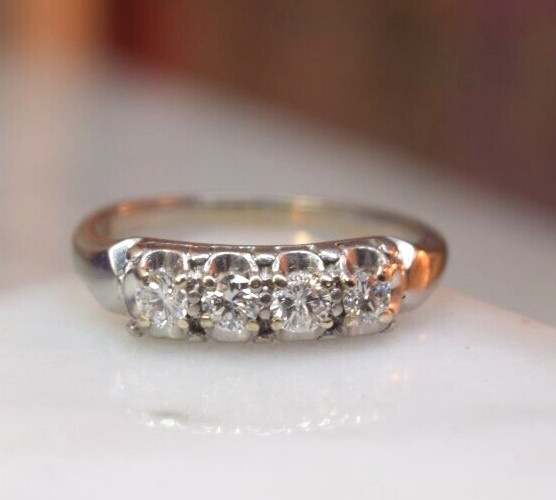 Vintage Jabel 18K White Gold 4 Diamond ring sz 7.3