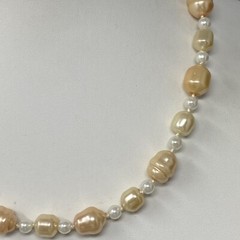 Simulated Pearl Necklace Baroque Cream Peach Collar Vintage Fish Hook Clasp 17″