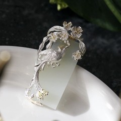 Silver-Plated Alloy & Jade Phoenix Pendant Necklace for Women