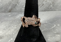 Vintage 18K HGE Rhinestone Frog Ring Size 7.5