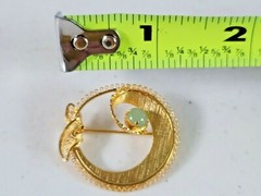 Vintage Sorrento 1/20 12K Gold Filled Natural Jade Gemstone Filigree Brooch Pin