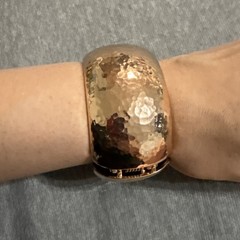 Vintage Bracelet Hammered Metal Copper Rose Gold Wide Hinged Boho Bangle