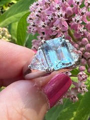 VINTAGE 14K WHITE GOLD AQUAMARINE RING ENGAGEMENT ANNIVERSARY HEAVY CHUNKY