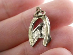 Vintage Unmarked Sterling Silver Horse Horseshoe Lucky Charm Pendant 1.2g .75 In