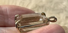 Gold Rutilated Quartz Penant Faceted Emerald Cut Four Prong Setting