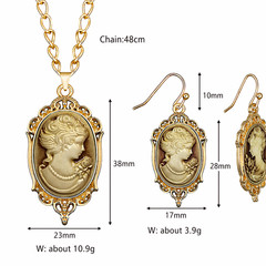 Vintage Cameo Necklace Earrings Set Champagne Gold Victorian Style Jewelry