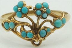 ANTIQUE 18K GOLD TURQUOISE GIARDINETTO / FLOWER RING c1820