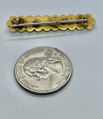 Antique Victorian Enamel Black Bar inset Seed Pearl Center Mourning Brooch