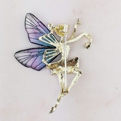 Winged Fairy Brooch Glimmering Rhinestone gold pin Beautiful jewelry