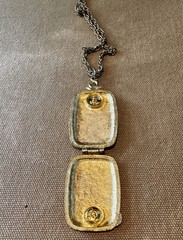Vintage Gold Tone Ornate Photo Locket Necklace Adjustable Double Chain Bolo