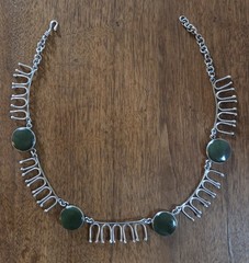 Jade and Silver Vintage Necklace 17 Inches Handmade Adjustable Hook Closure