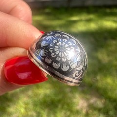 Vintage Soviet USSR 875 Silver Kubachi Niello Gilt Ring Hand Carved Ornate Band