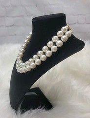 Vintage Carol Lee Faux Large Pearl Necklace Double Strand Carolee Signed