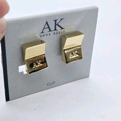Anne Klein AK Clip On Earrings Gold tone .75 in Logo Chunky