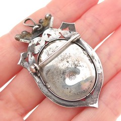 800 Silver Antique Faux Pearl Real Marcasite Portrait Brooch (missing 1 pearl)