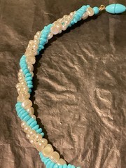 Vintage Faux Torquoise And Pearl Intertwined Choker Necklace- Barrel Clasp