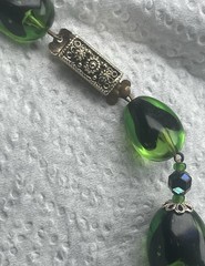 Beautiful 22” Iridescent Green /Black Lucite W/AB Spacers Necklace – W. Germany