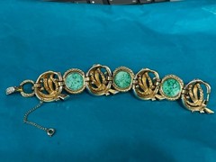 MARCEL BOUCHER TURQUOISE ART GLASS CABOCHONS & RHINESTONE BRACELET SIGNED/NUMBER
