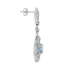 Art Deco Style Lab-Created Diamond Aquamarine Wedding 14K White Gold FN Earrings