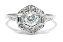 Art Deco Style 2 Ct Round Cut Lab Created Diamond Wedding 14K White Gold FN Ring