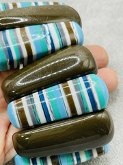 Vintage Chunky Striped Resin Stretch Bracelet Blue Aqua Brown Lucite Acrylic