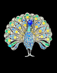 Peacock Brooch Sterling Paste Antique Art Deco Enamel