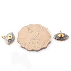 6ct Pave Diamond Evil Eye With Ruby Charm, 925 Sterling Vermeil Single Bail