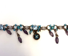Vintage Cookie Lee Blue Rhinestone On Copper Charm Bracelet Adj. 7-7.75” Toggle