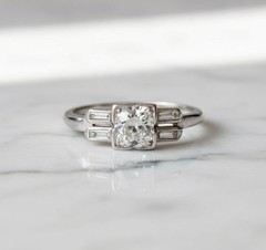 Vintage Art Deco Lab Created Diamond Five Stone Retro 925 Silver Wedding Ring