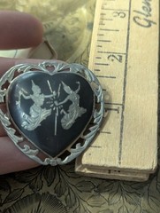 Vintage Siam Sterling Heart Black Niello Brooch Pin Lightning Goddess Love Art