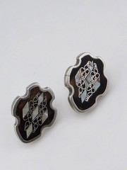 VINTAGE MEXICO PGG INLAY STERLING SILVER EARRINGS 925 SCREW BACK 1950’S ERA NICE