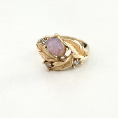 Vintage Avon Faux Fire Opal Rhinestone Leaves Gold Tone Adjustable Ladies Ring