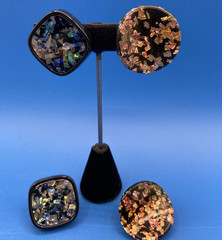vtg 1960s EARRINGS Lot 2 prs Clip-on encased confetti foil Lucite/Acrylic resin