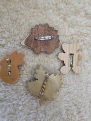 Vintage 80s 90s Cottagecore Wooden Brooch Lot Whimsical Forest Animals Fairycore