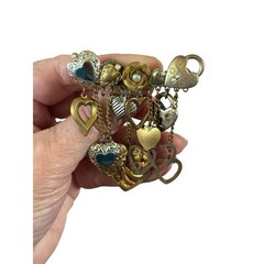 Vintage Sweetheart Charm Dangle Brooch Mixed Metal Hearts Romantic Assemblage