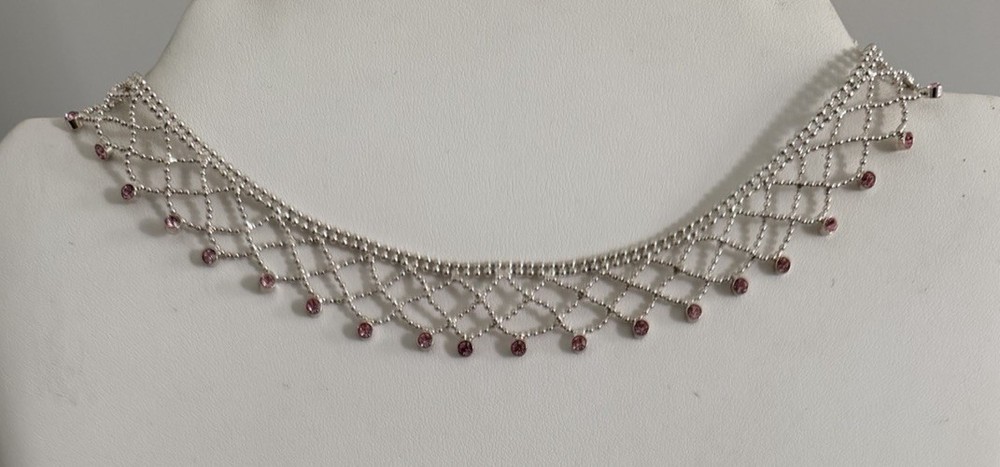 Vintage Givenchy Gold Tone Mesh Lace W/ Swarovski Crystal Choker Necklace 17.75”