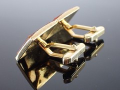 Vintage Gold Tone Red Stone Rectangular Cufflinks Mid Century Style