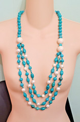 Southwest Style by JTV Turquoise Agate Pearl Multi Strand Endless Necklace ~30″