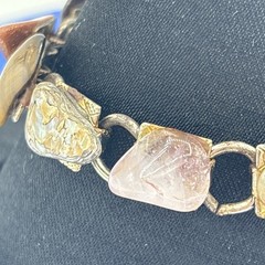 Vintage Semi Precious Stone Link Bracelet Goldstone Rose Quartz Goldstone 6.75”
