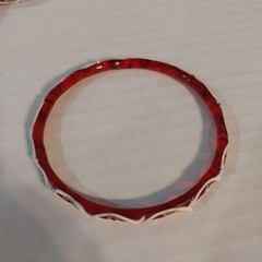 Lot of 4 Red and White Glass Bangle Bracelets Vintage 1960s India
