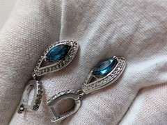 Vintage Sterling Silver London Blue Topaz and Crystal Dangle Earrings